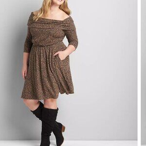 Off the shoulder, 3/4 sleeve leopard dress